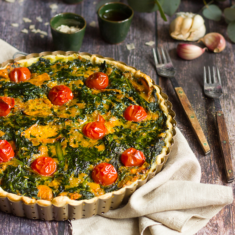 Süßkartoffel-Spinat-Tarte
